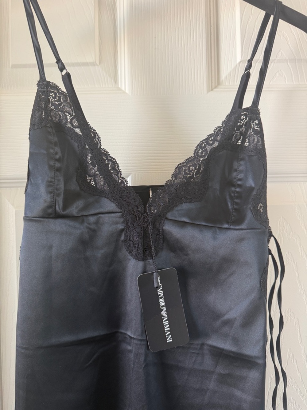 Emporio Armani🖤🌹 Black Satin Slip with Lace Trim
